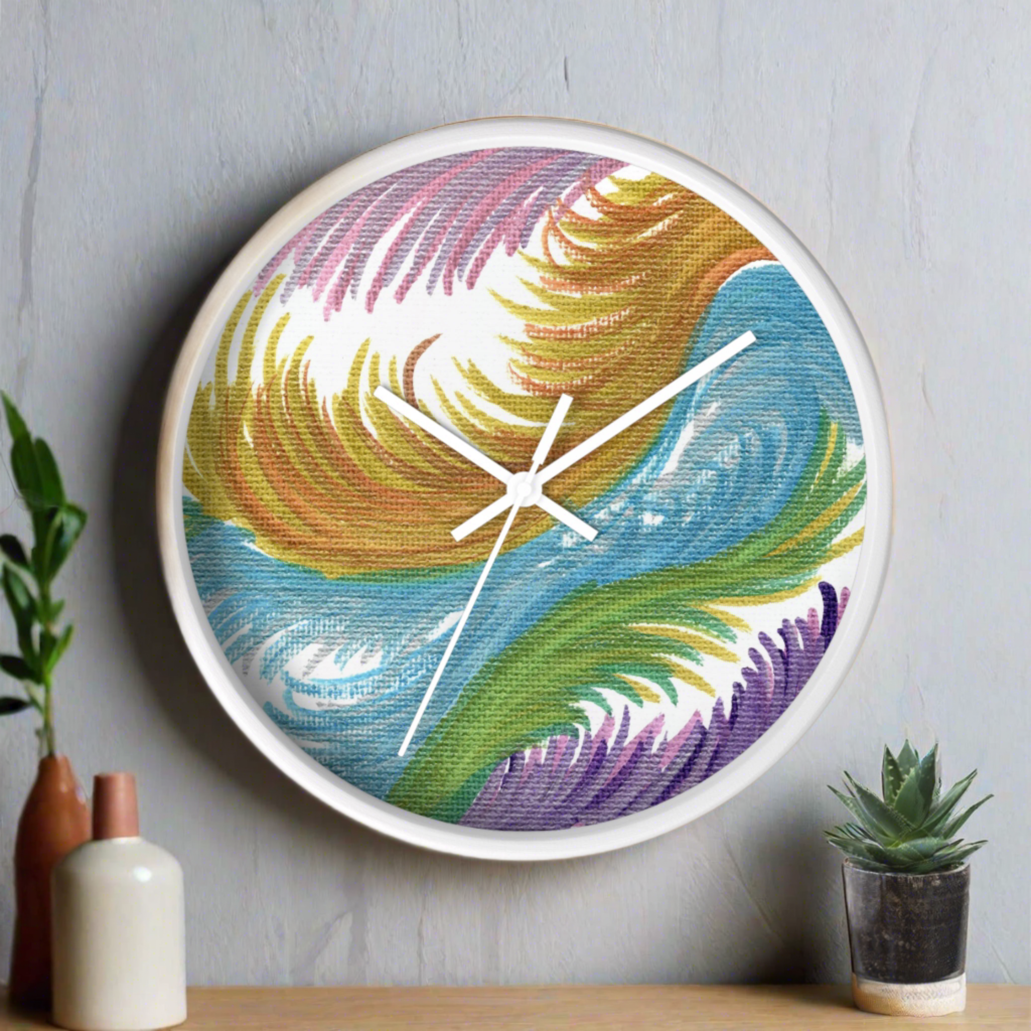 Space Feathers Caden Caraco Silent White Wooden Wall Clock