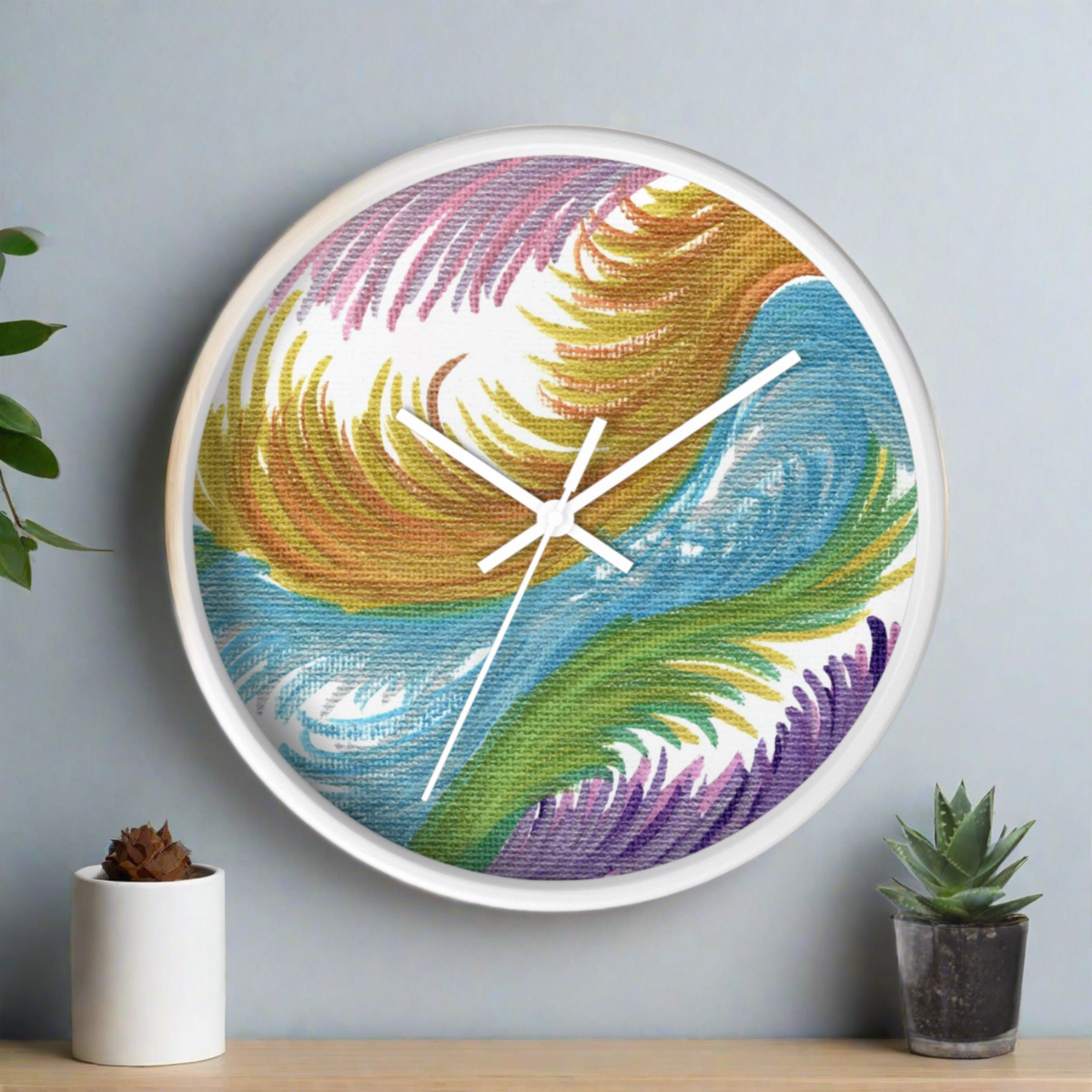 Space Feathers Caden Caraco Silent White Wooden Wall Clock