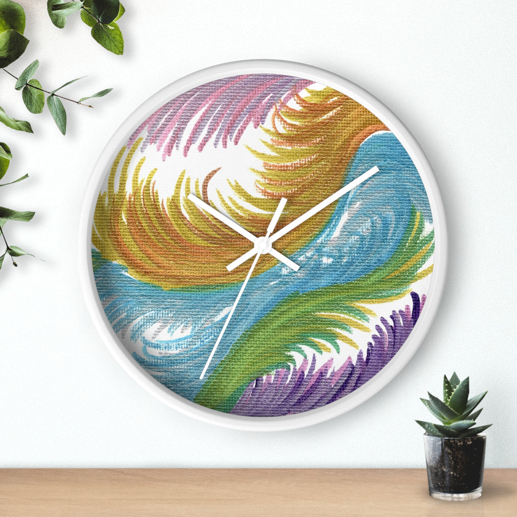 Space Feathers Caden Caraco Silent White Wooden Wall Clock