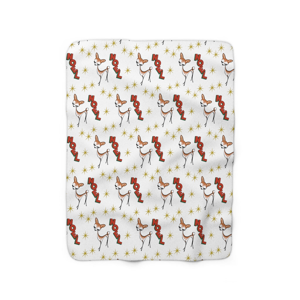 Noel Reindeer Atomic Mid Century Retro Style Sherpa Fleece Blanket