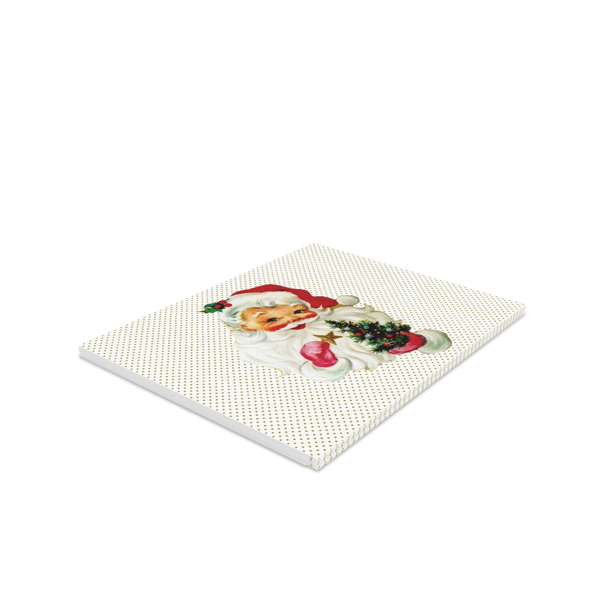 Santa With Little Christmas Tree Mid Century Retro Christmas Print Matte Greeting Cards (8, 16, and 24 pcs)