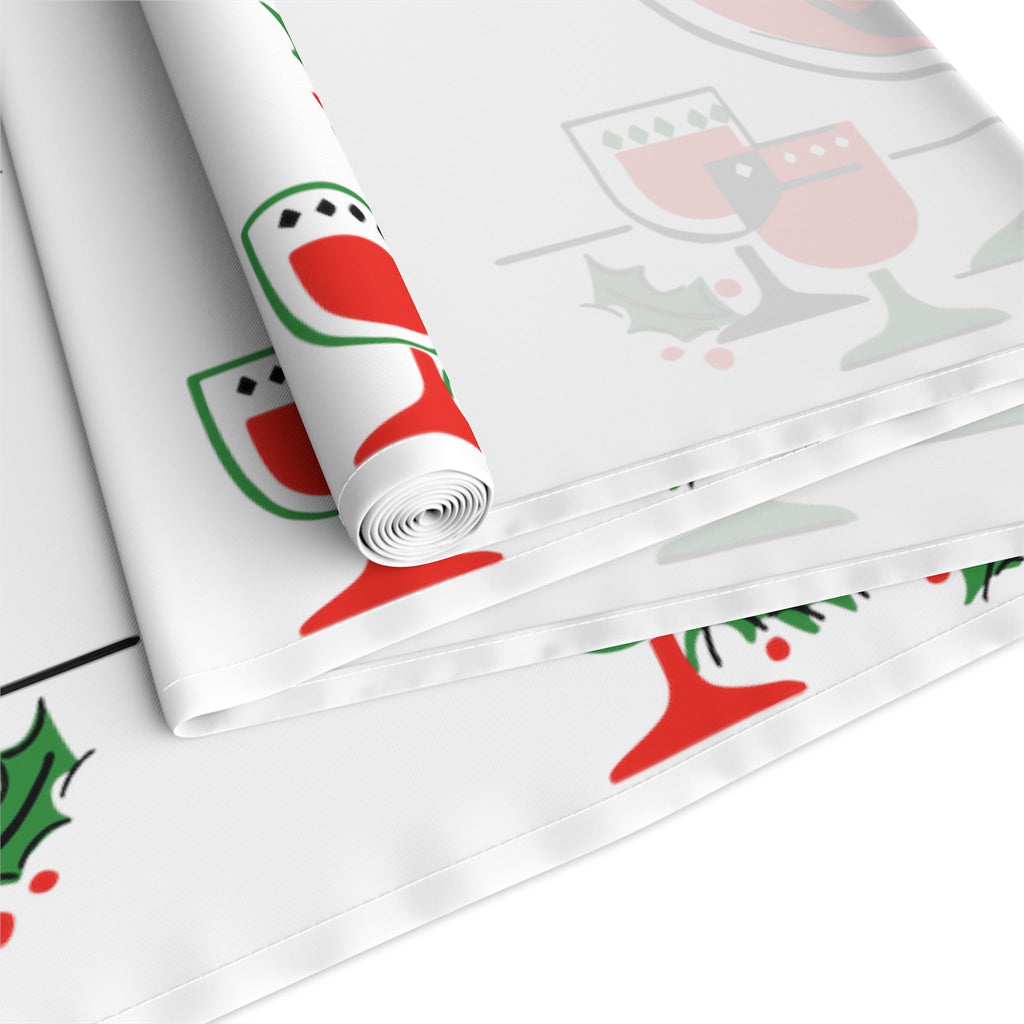Christmas Cocktails Punchbowl 50s Mid Century Retro Christmas Print Home Decor Cotton Poly Table Runner