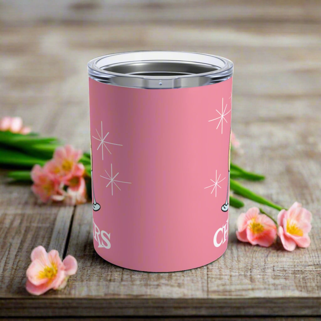 Cheers Pink Tumbler 10oz Stainless Steel Champagne Flutes Atomic Style
