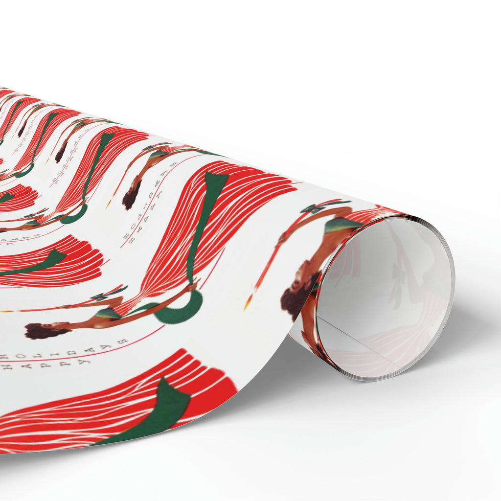Happy Holidays Christmas Lady With Candle Retro Christmas Print Holiday Gift Wrap Paper - Glossy Or Matte