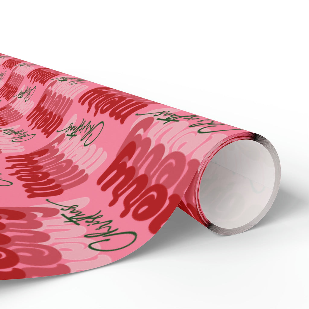 Merry Merry Merry Christmas Pink Retro Style Christmas Print Holiday Gift Wrap Paper - Glossy Or Matte