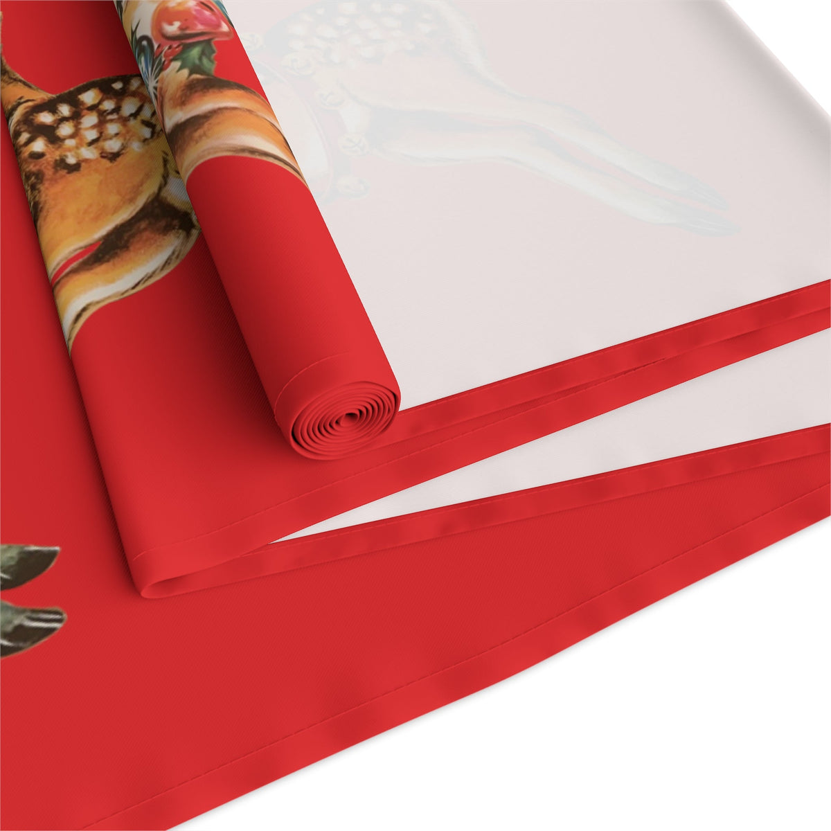 Merry Christmas Reindeer Mid Century Red Retro Christmas Print Home Decor Cotton Poly Table Runner