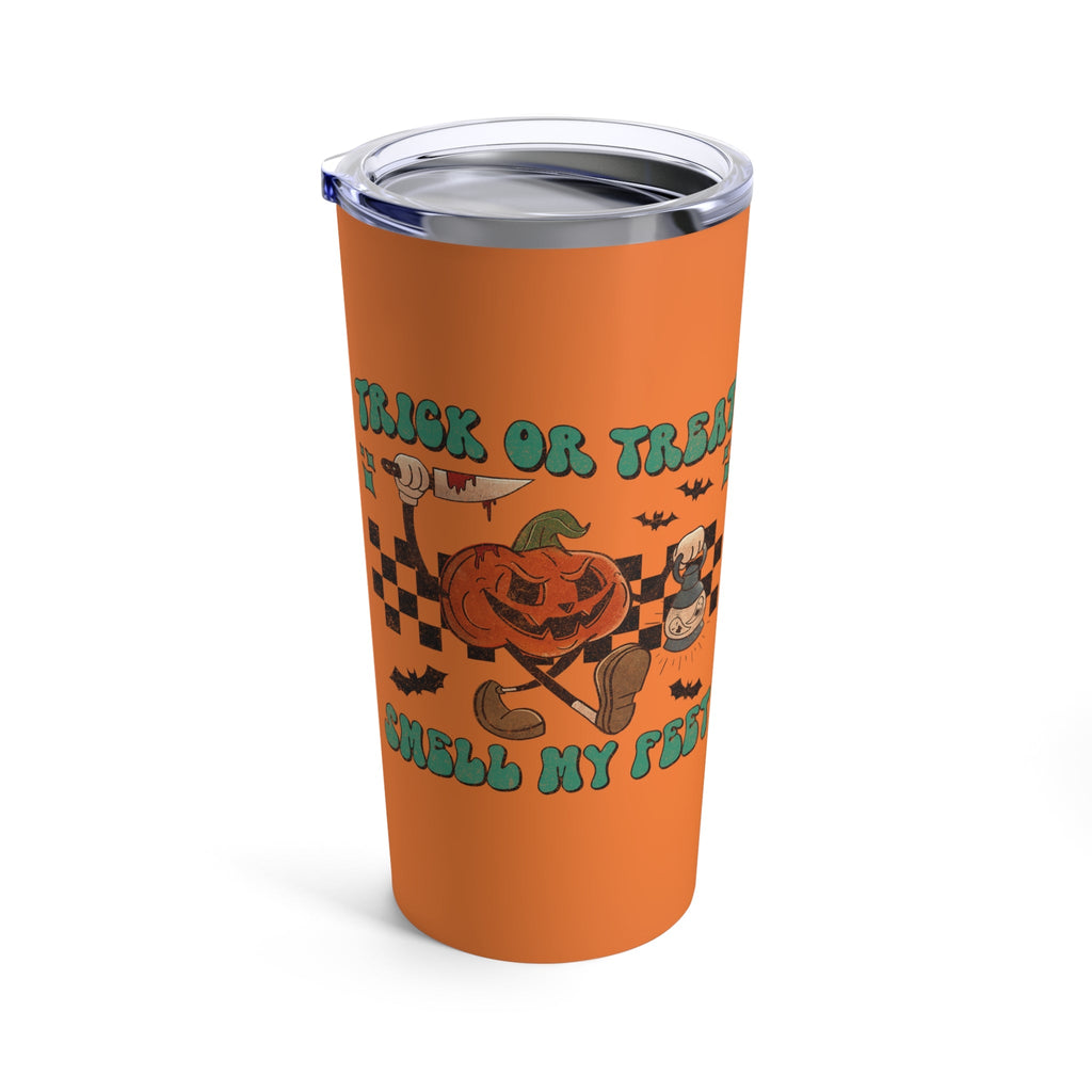 Trick Or Treat Smell My Feet Jack O Lantern Distressed Halloween Print Orange Stainless Steel Tumbler 20oz