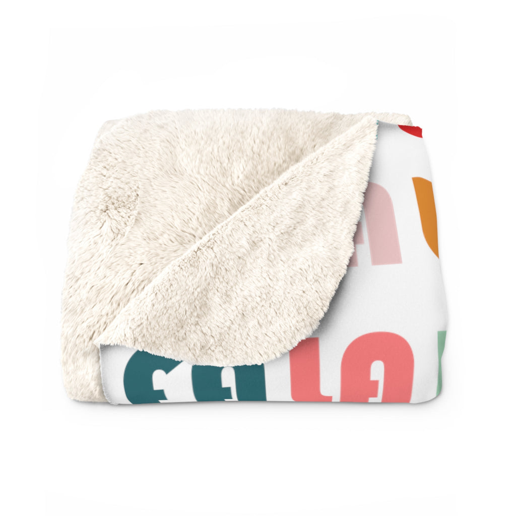 Fa La La Christmas Retro Style Print Sherpa Fleece Blanket