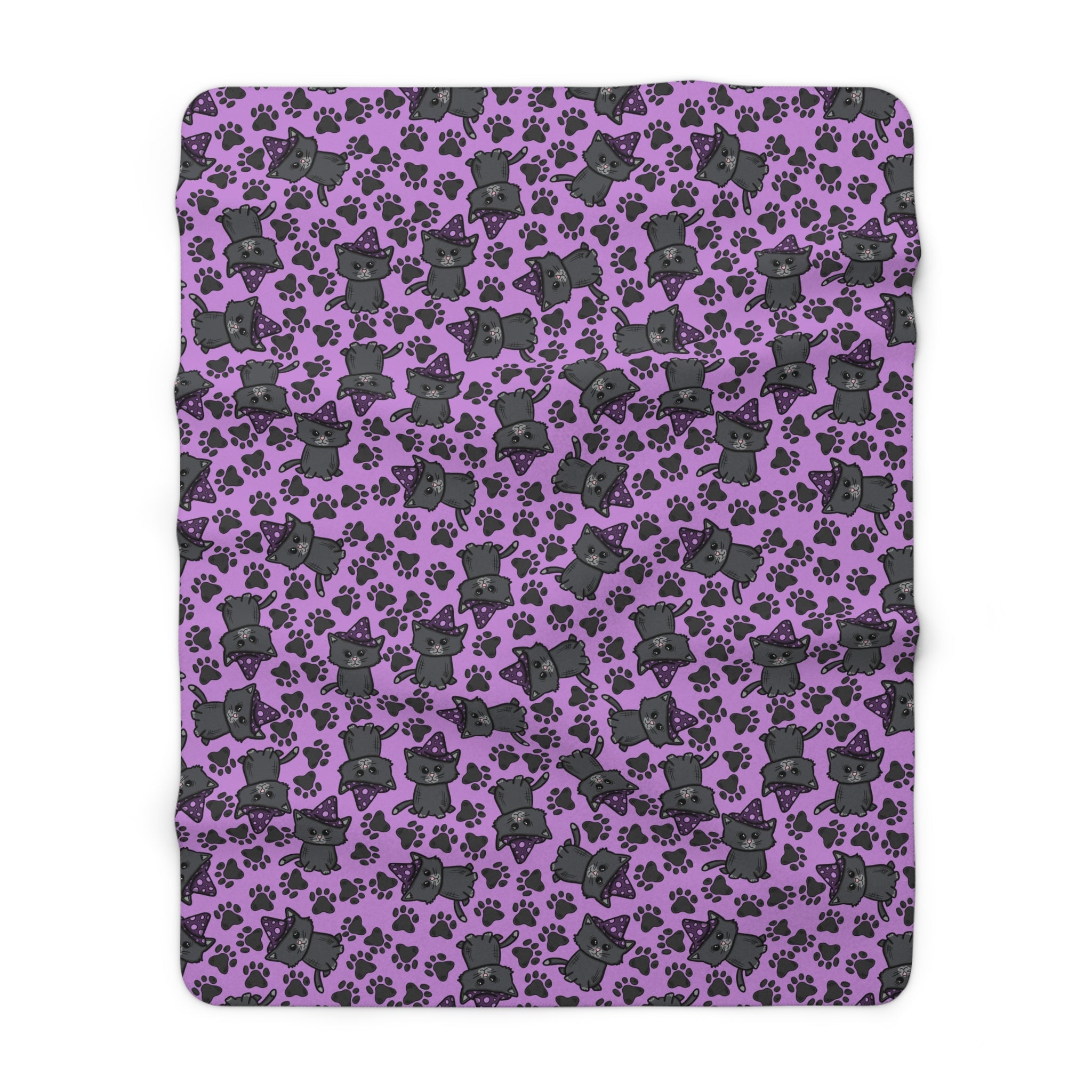 Witchy Kitties Purple Halloween Sherpa Fleece Blanket
