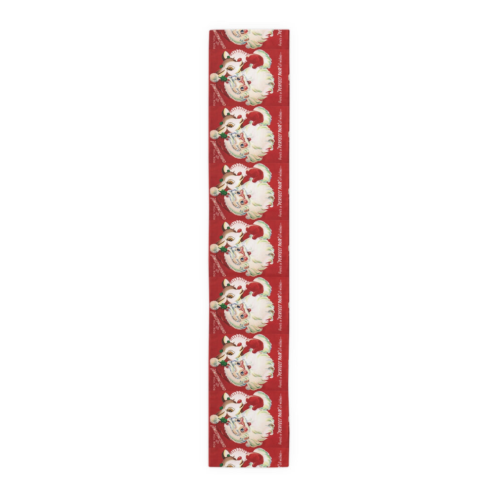 For You At Christmastime Santa And Rudolph Red Retro Christmas Print Home Decor Cotton Poly Table Runner