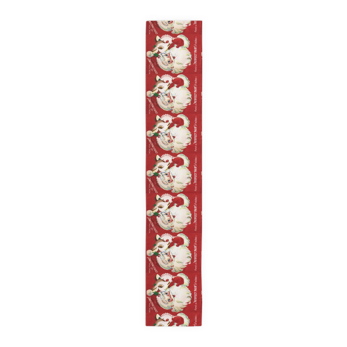 For You At Christmastime Santa And Rudolph Red Retro Christmas Print Home Decor Cotton Poly Table Runner