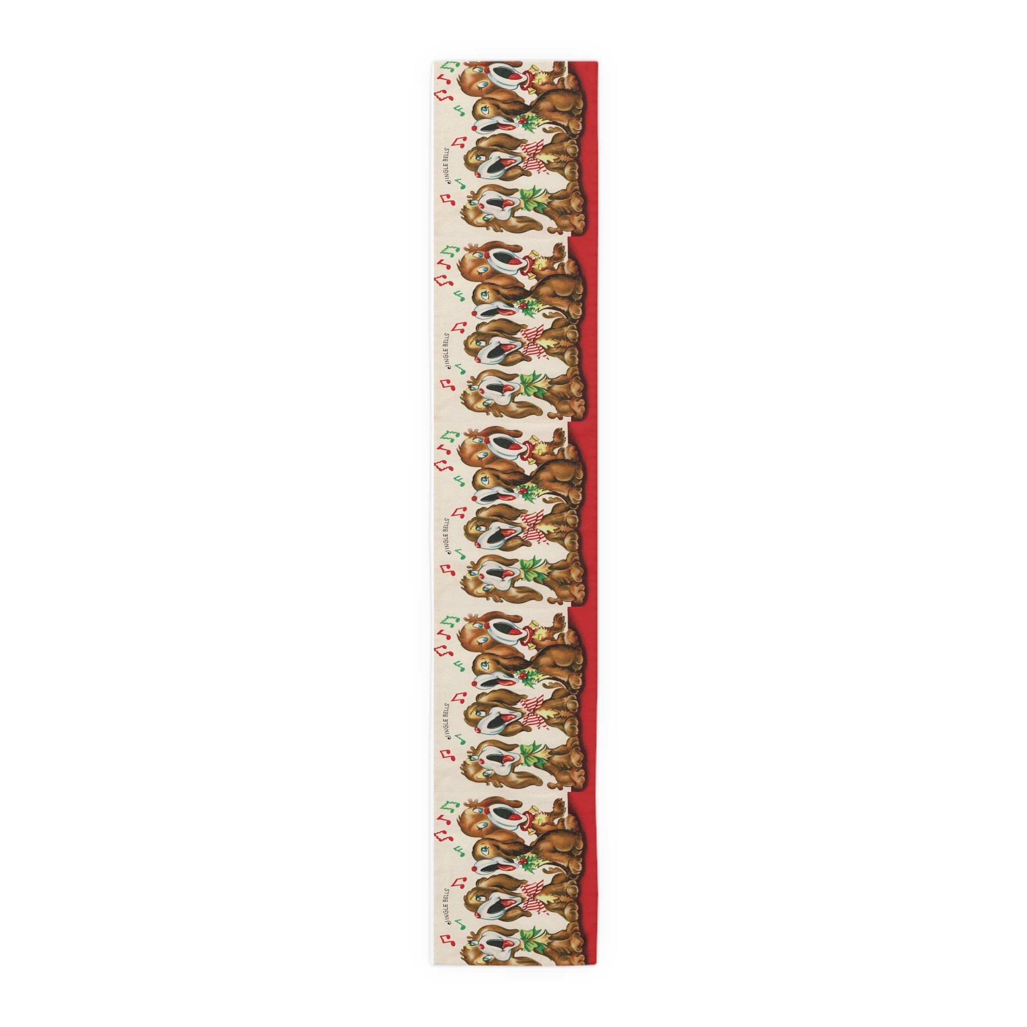Jingle Bells Christmas Puppies Retro Christmas Print Home Decor Cotton Poly Table Runner