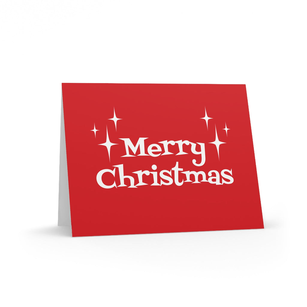 Merry Christmas Starburst Atomic Mid Century Retro Christmas Style Red Matte Greeting Cards (8, 16, and 24 pcs)