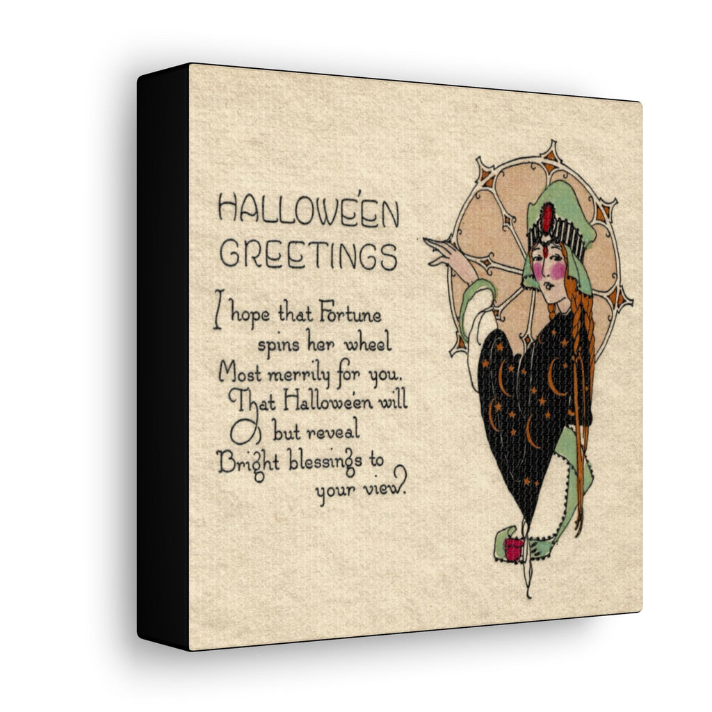 Halloween Greetings Victorian Witch Celestial Woman Halloween Decor Print Canvas Gallery Wrap