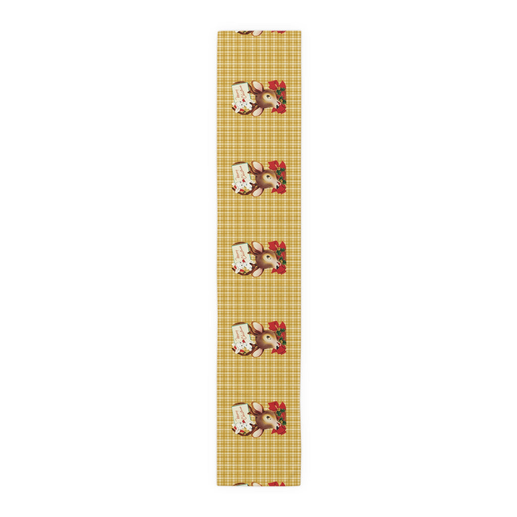 Merry Christmas Reindeer Bunny Yellow Plaid Retro Christmas Print Home Decor Cotton Poly Table Runner