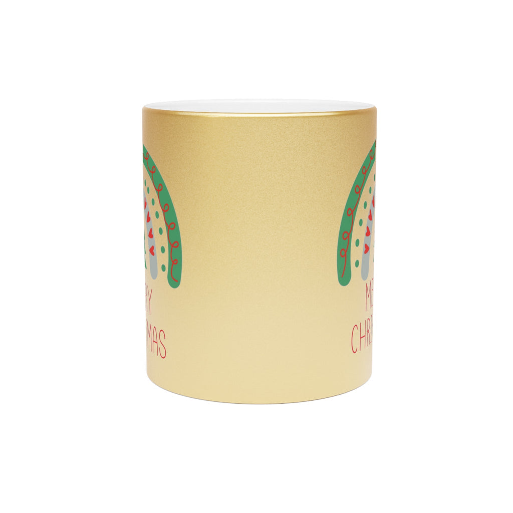 Merry Christmas Boho Rainbow Christmas Gold Metallic Mug