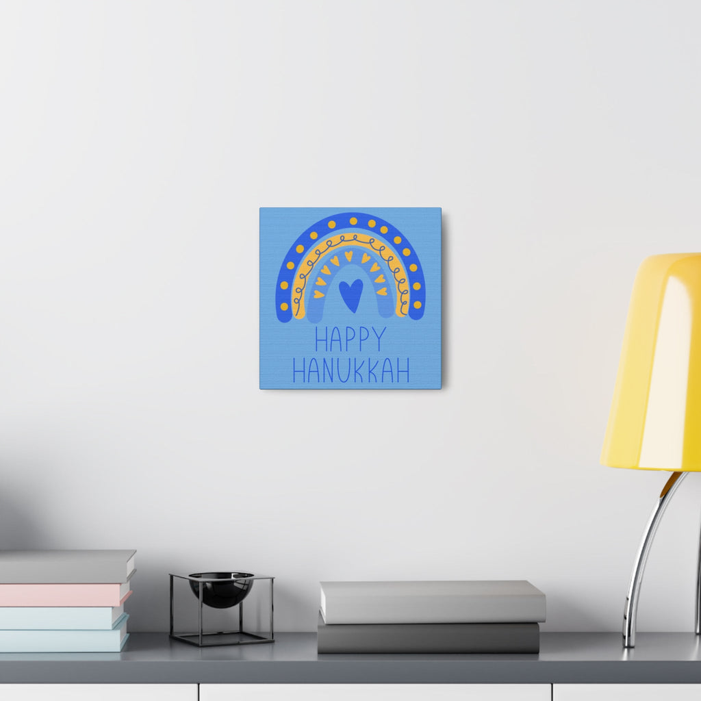 Happy Hanukkah Boho Rainbow Blue Canvas Gallery Wrap