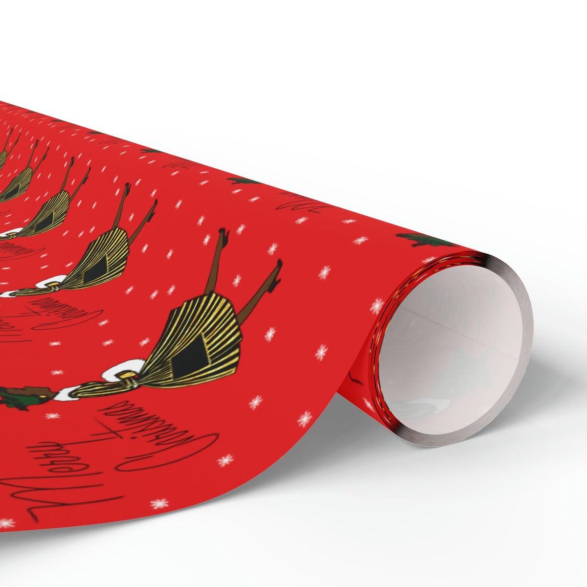 Merry Christmas Lady In Snow Red Mid Century Retro Christmas Print Holiday Gift Wrap Paper - Glossy Or Matte