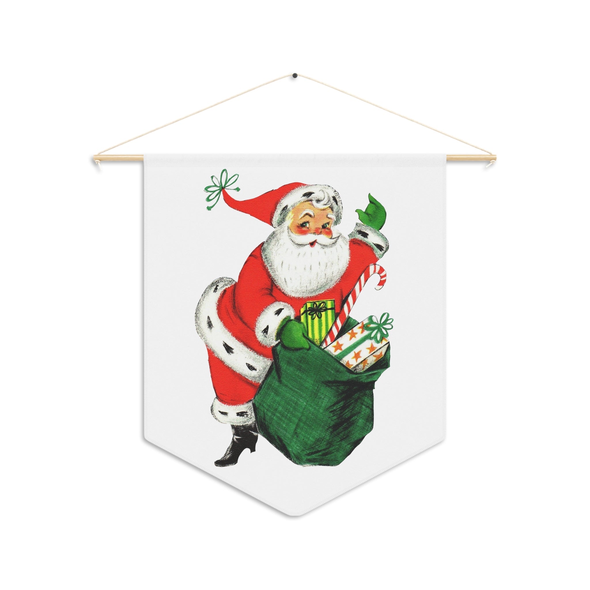Santa With Sack Of Presents Mid Century Retro Christmas Print Wall Hanging Banner Flag