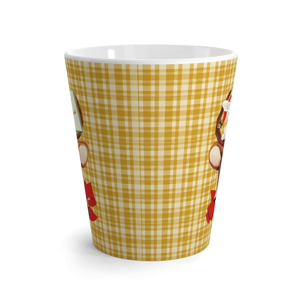 Merry Christmas Reindeer And Bunny Yellow Plaid Mid Century Retro Christmas Latte Mug
