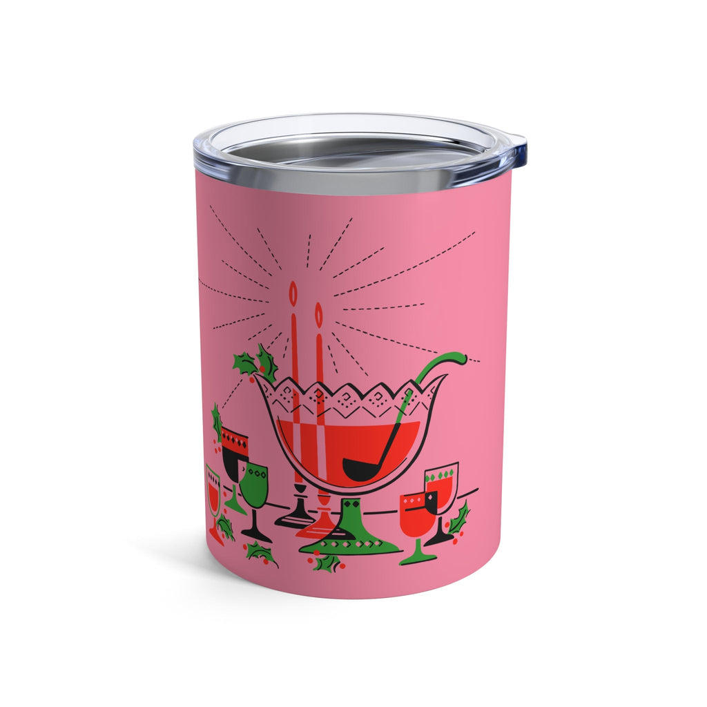 Christmas Cocktails Punchbowl Mid Century Retro Pink Christmas Print Stainless Steel Tumbler 10oz