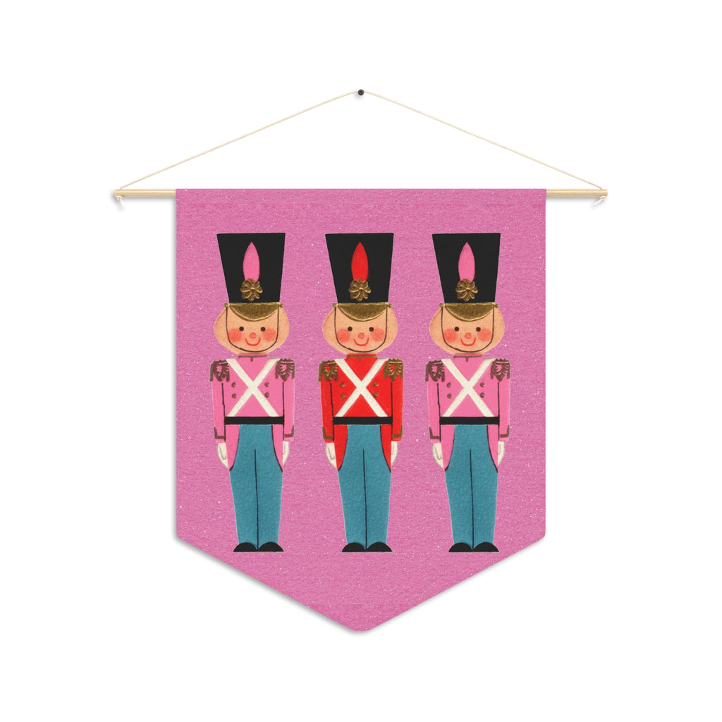 Christmas Toy Soldiers Pink Mid Century Retro Christmas Print Wall Hanging Banner Flag