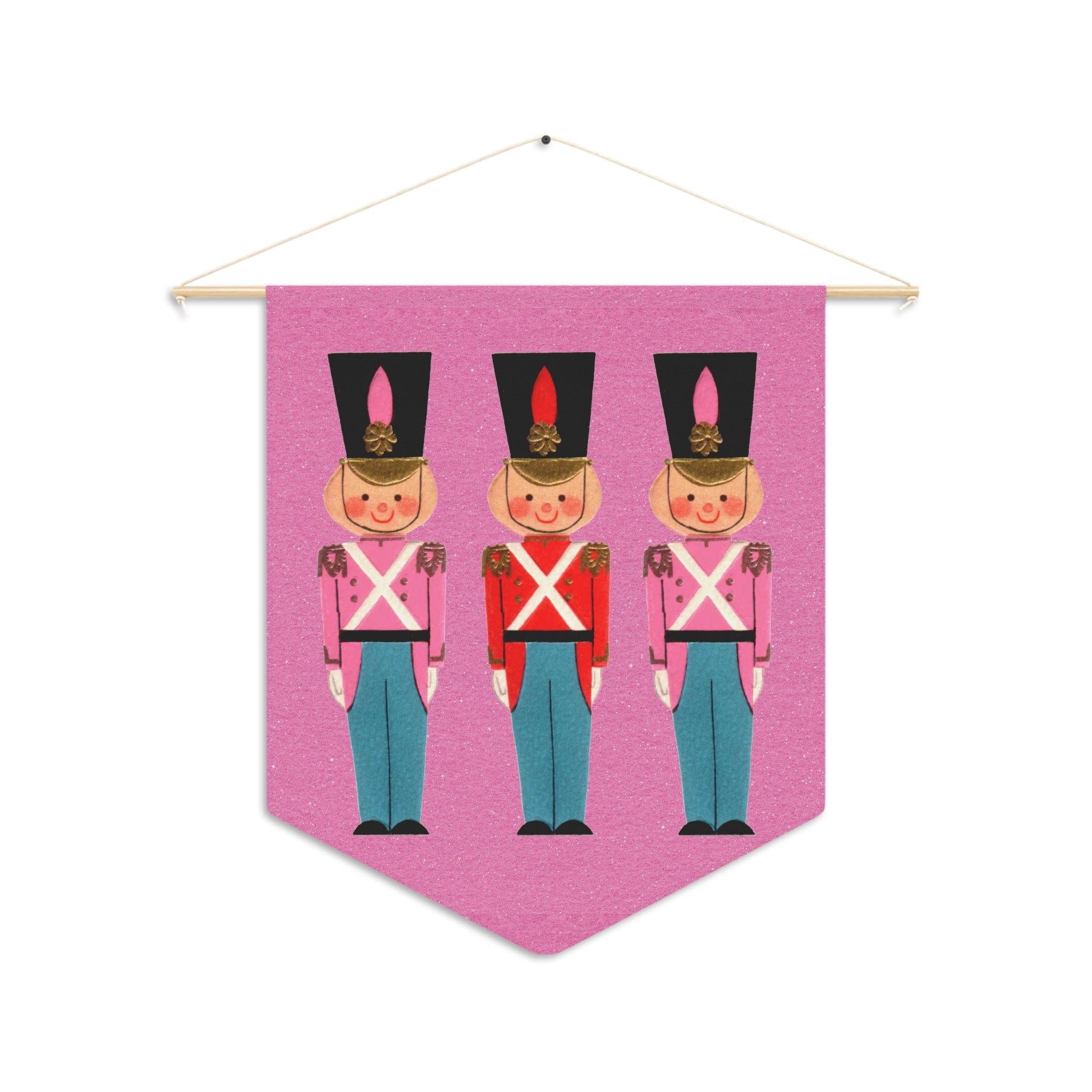 Christmas Toy Soldiers Pink Mid Century Retro Christmas Print Wall Hanging Banner Flag
