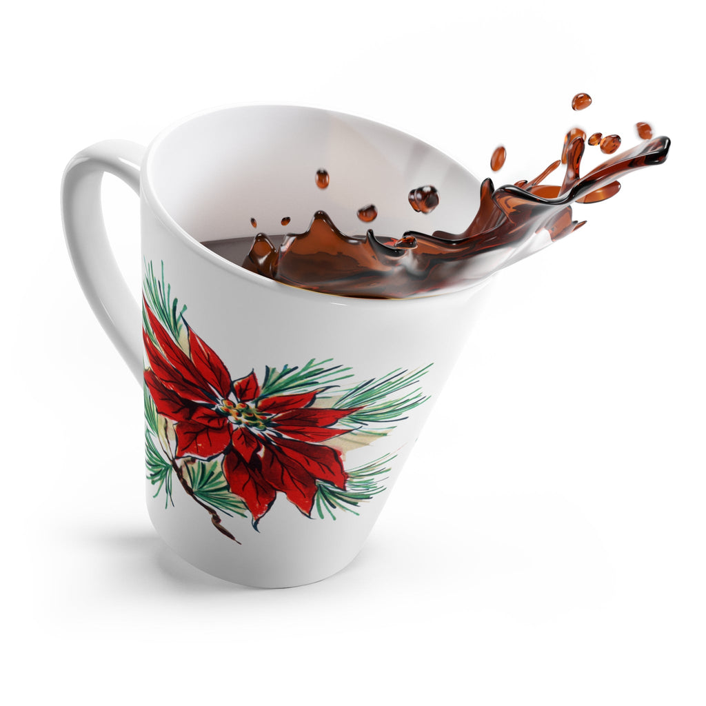 Christmas Poinsettia Christmas Mid Century Retro Christmas Print Latte Coffee Mug