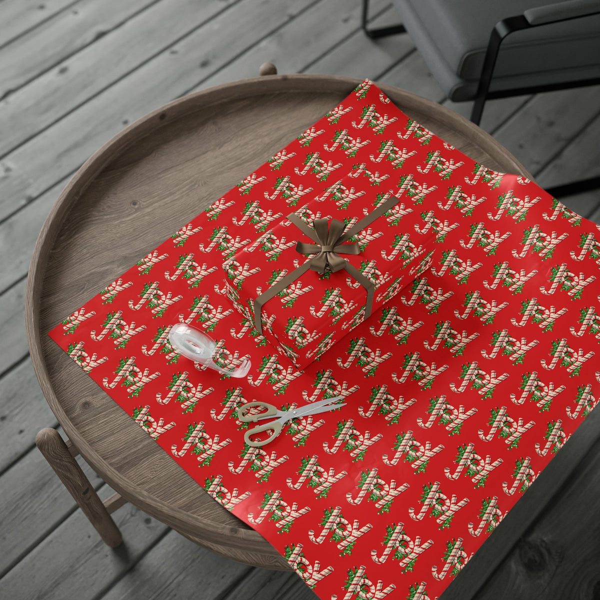 Joy Candy Canes Retro Christmas Holiday Gift Wrap Paper - Glossy Or Matte