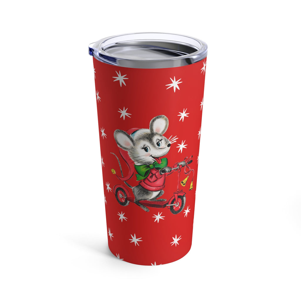 Christmas Mouse On Scooter Stars Mid Century Retro Christmas Print Stainless Steel Tumbler 20oz
