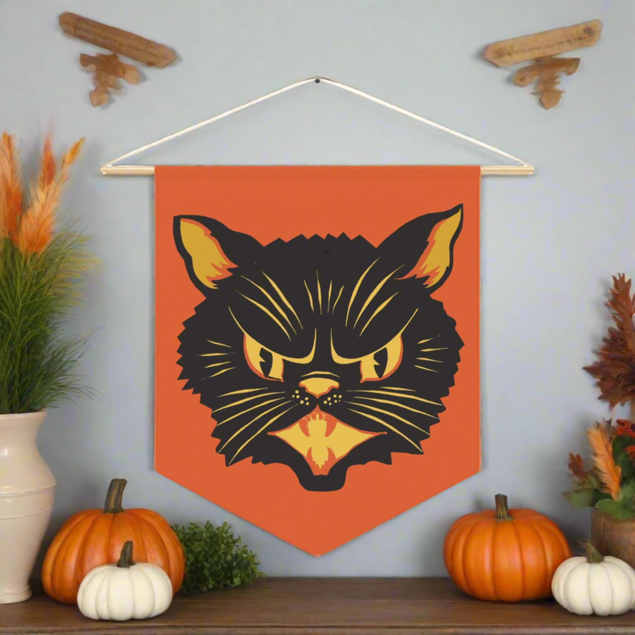 Retro Black Cat Vintage Halloween Wall Hanging Fall Decor Pennant Banner