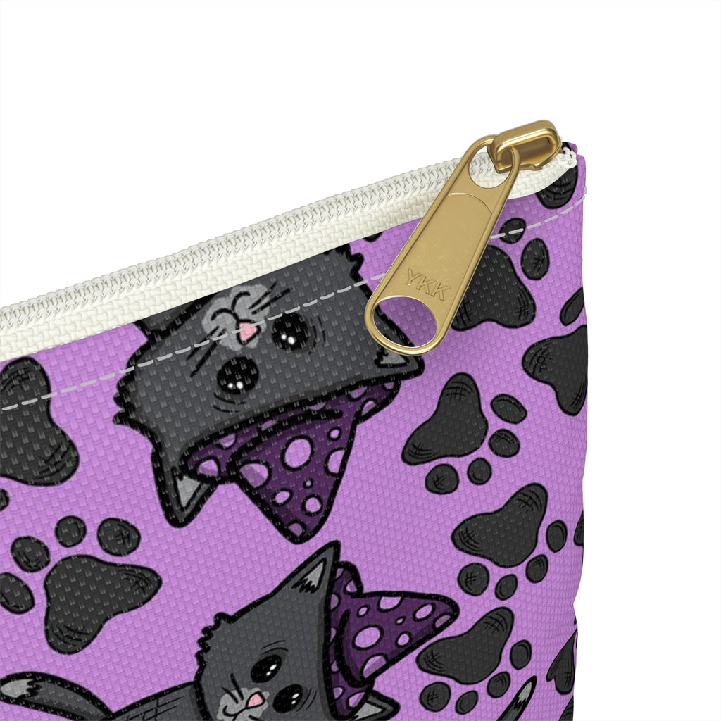 Witchy Kitties Purple Halloween Print Polyester Accessory Pouch Travel Bag