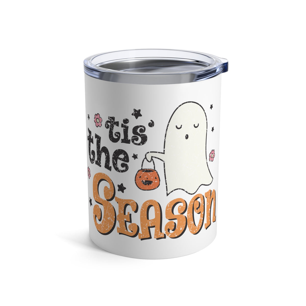 Tis The Season Trick Or Treat Ghost Distressed Halloween Print Autumn Retro Style Stainless Steel Tumbler 10oz