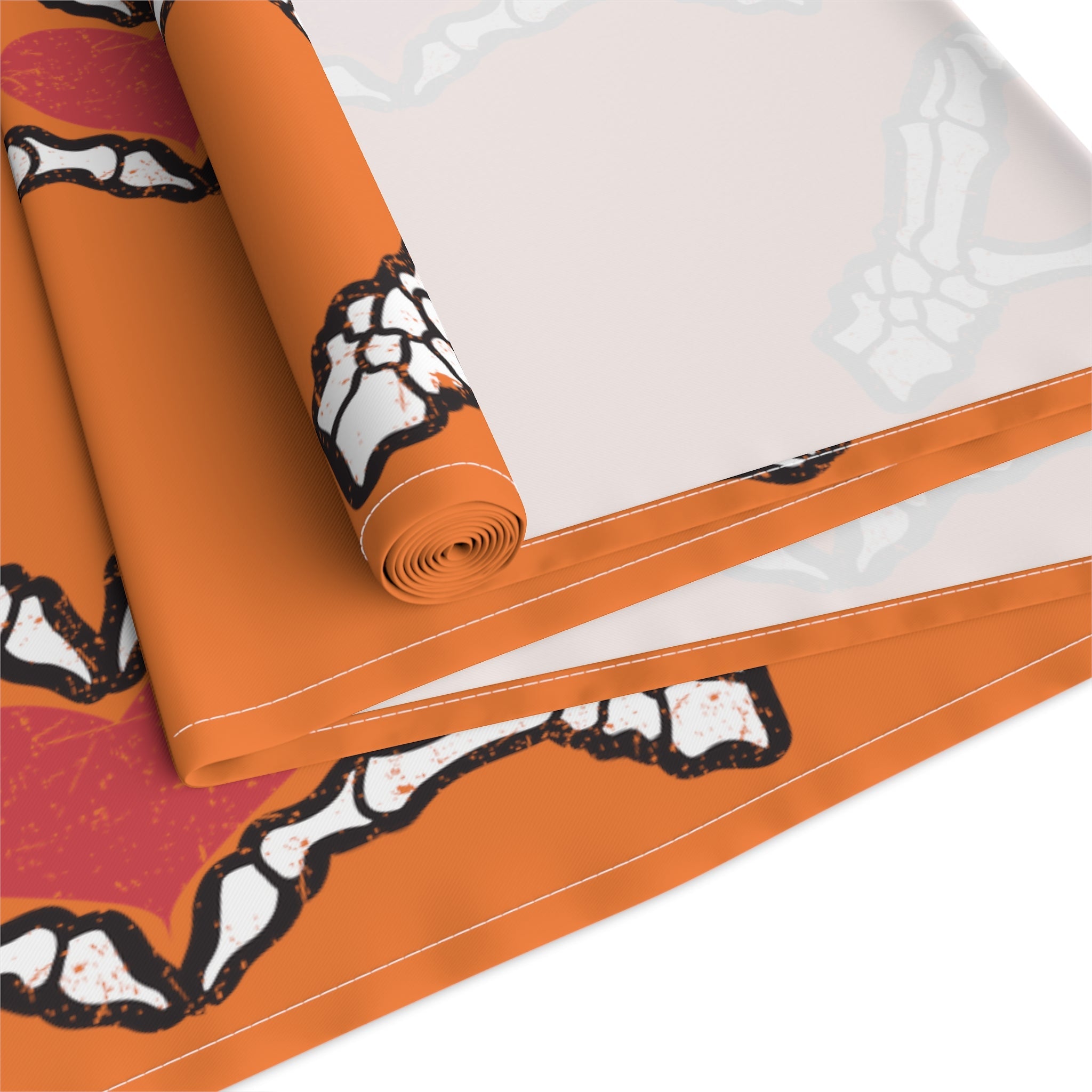 Skeleton Heart Hands Halloween Decor Orange Cotton Poly Table Runner