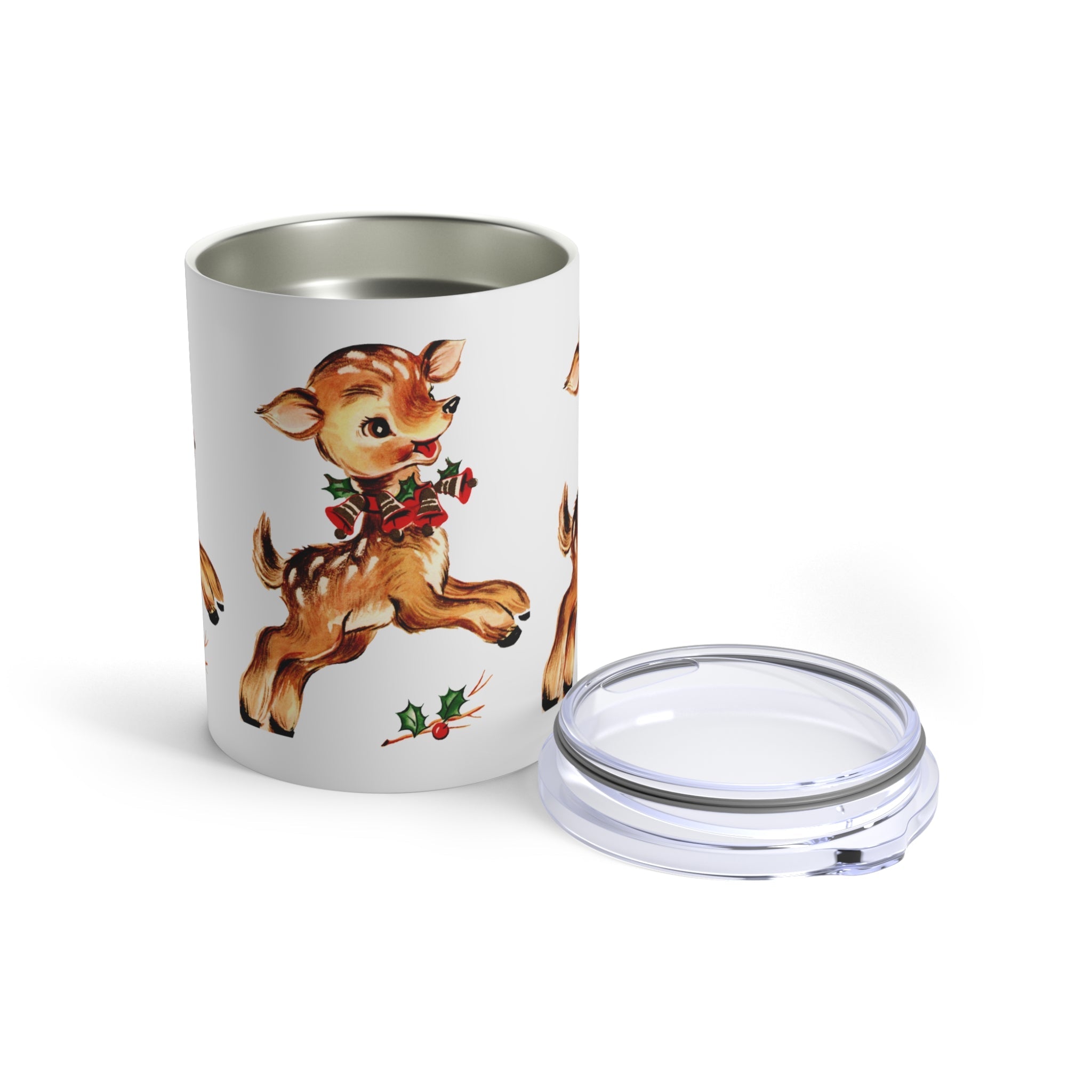 Reindeer With Holly Retro Christmas Print Stainless Steel Tumbler 10oz