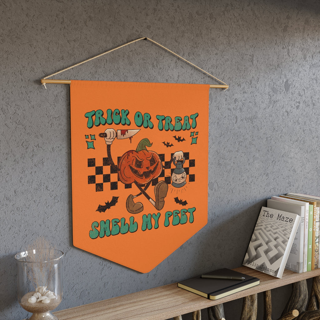 Trick Or Treat Smell My Feet Jack O Lantern Distressed Halloween Print Wall Hanging Banner Flag