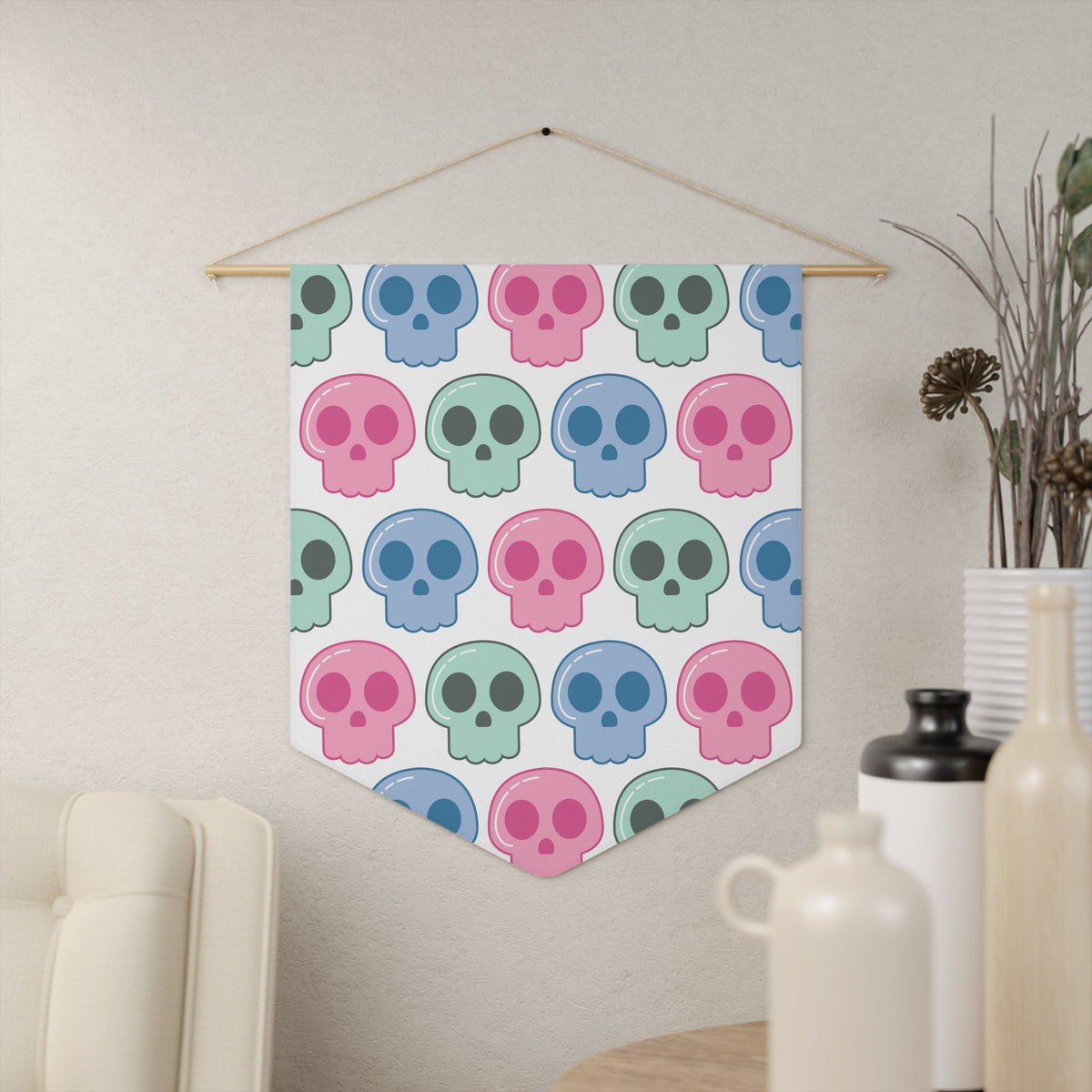 Pastel Goth Skulls Print Cute Halloween Pennant Banner Wall Hanging