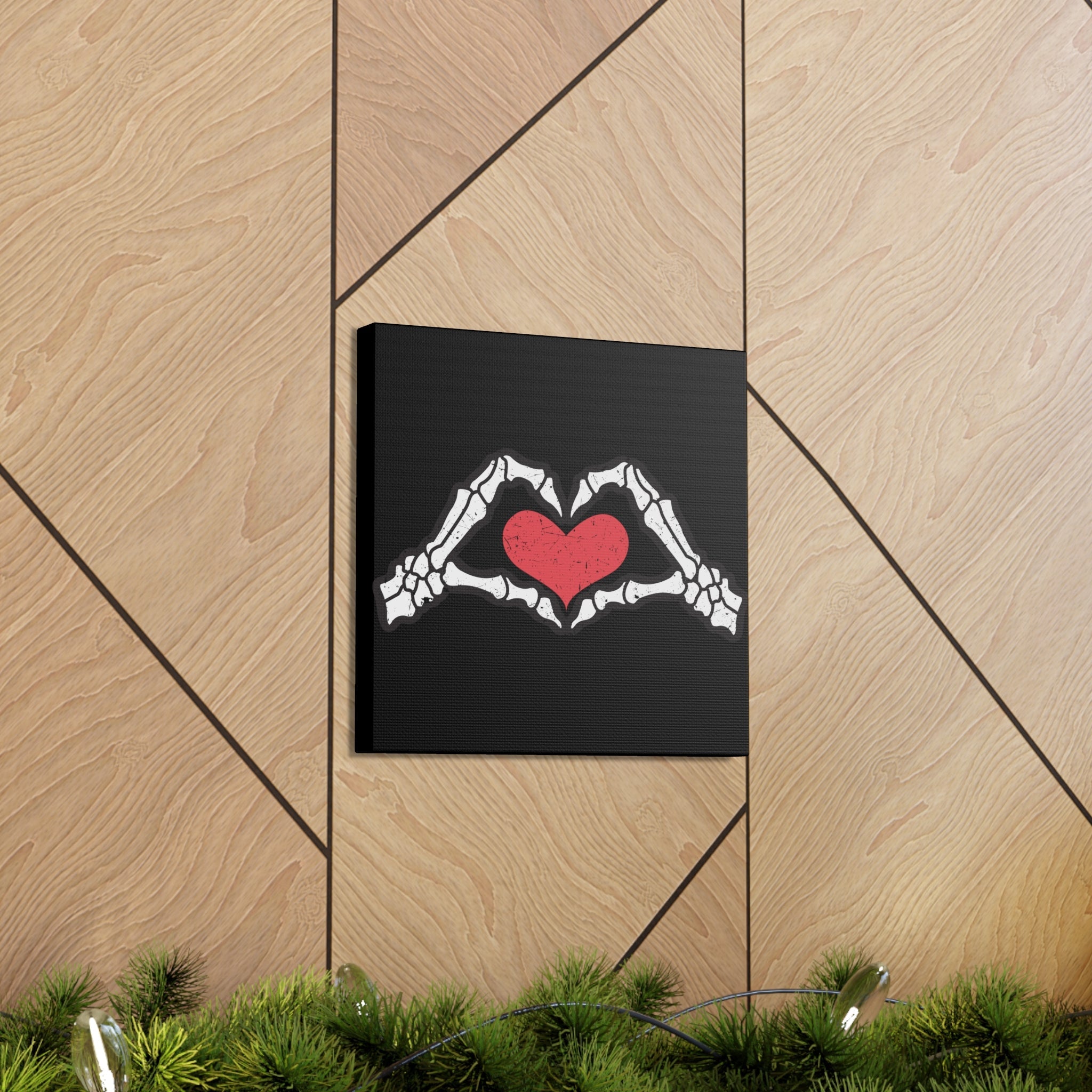 Skeleton Heart Hands Distressed Style Print Canvas Gallery Wrap