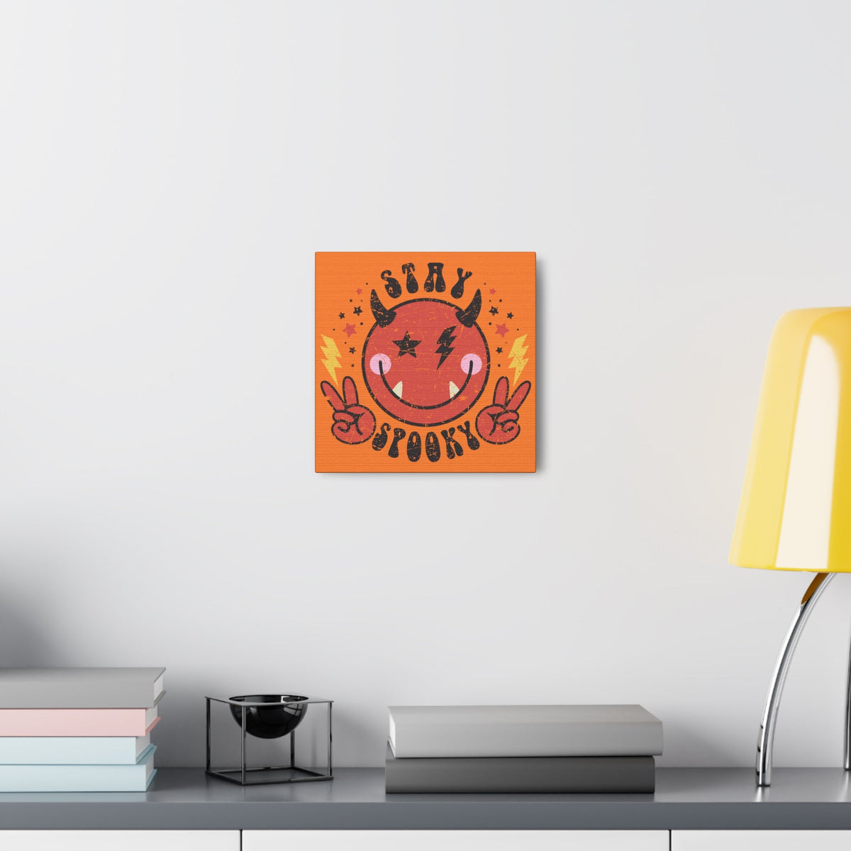 Stay Spooky Cute Devil Distressed Style Halloween Print Canvas Gallery Wrap