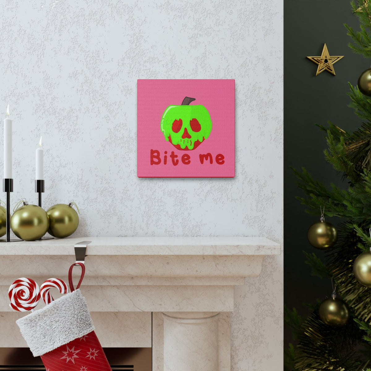 Bite Me Poison Apple Halloween Canvas Gallery Wraps - Pink