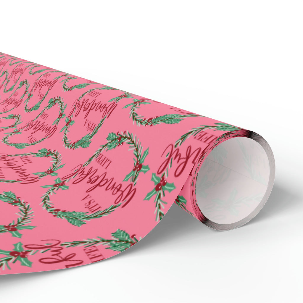It's A Wonderful Life Christmas Wreath Pink Retro Style Holiday Gift Wrap Paper - Glossy Or Matte