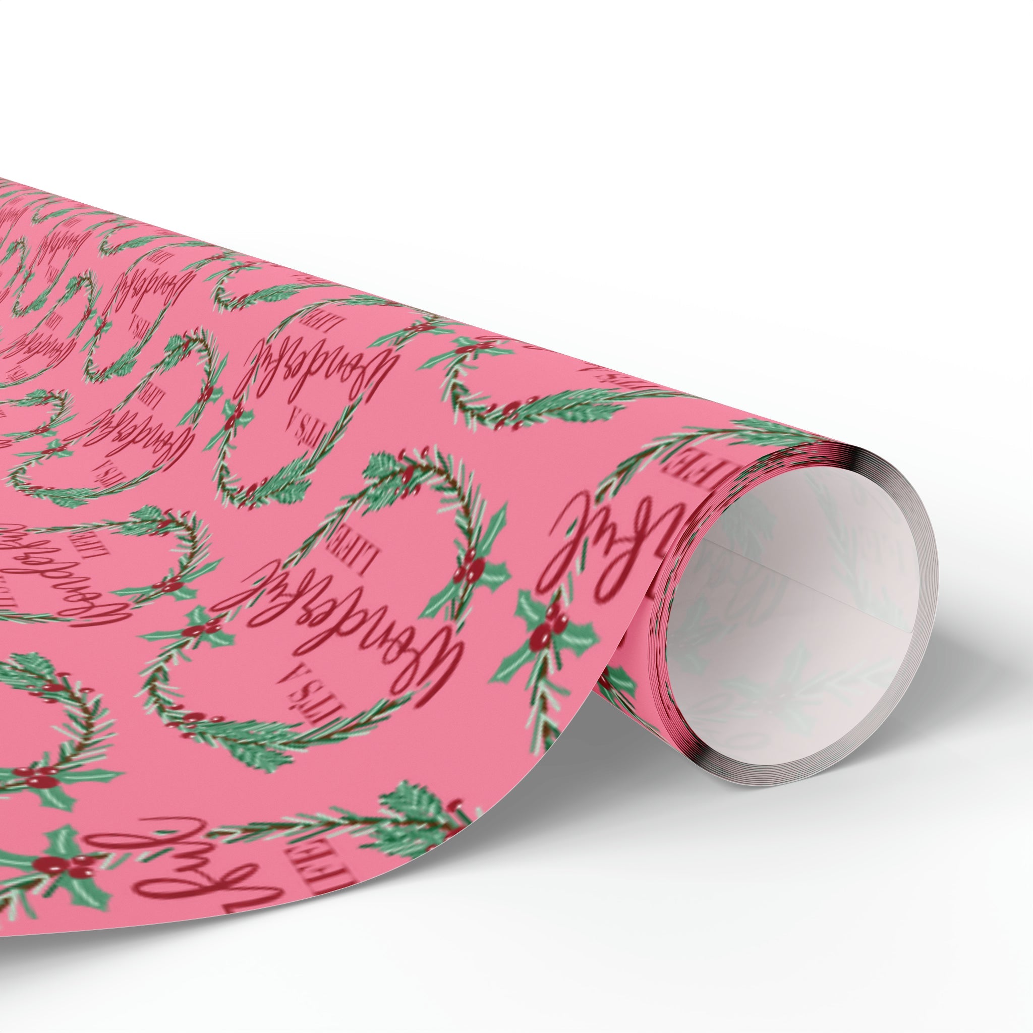 It's A Wonderful Life Christmas Wreath Pink Retro Style Holiday Gift Wrap Paper - Glossy Or Matte
