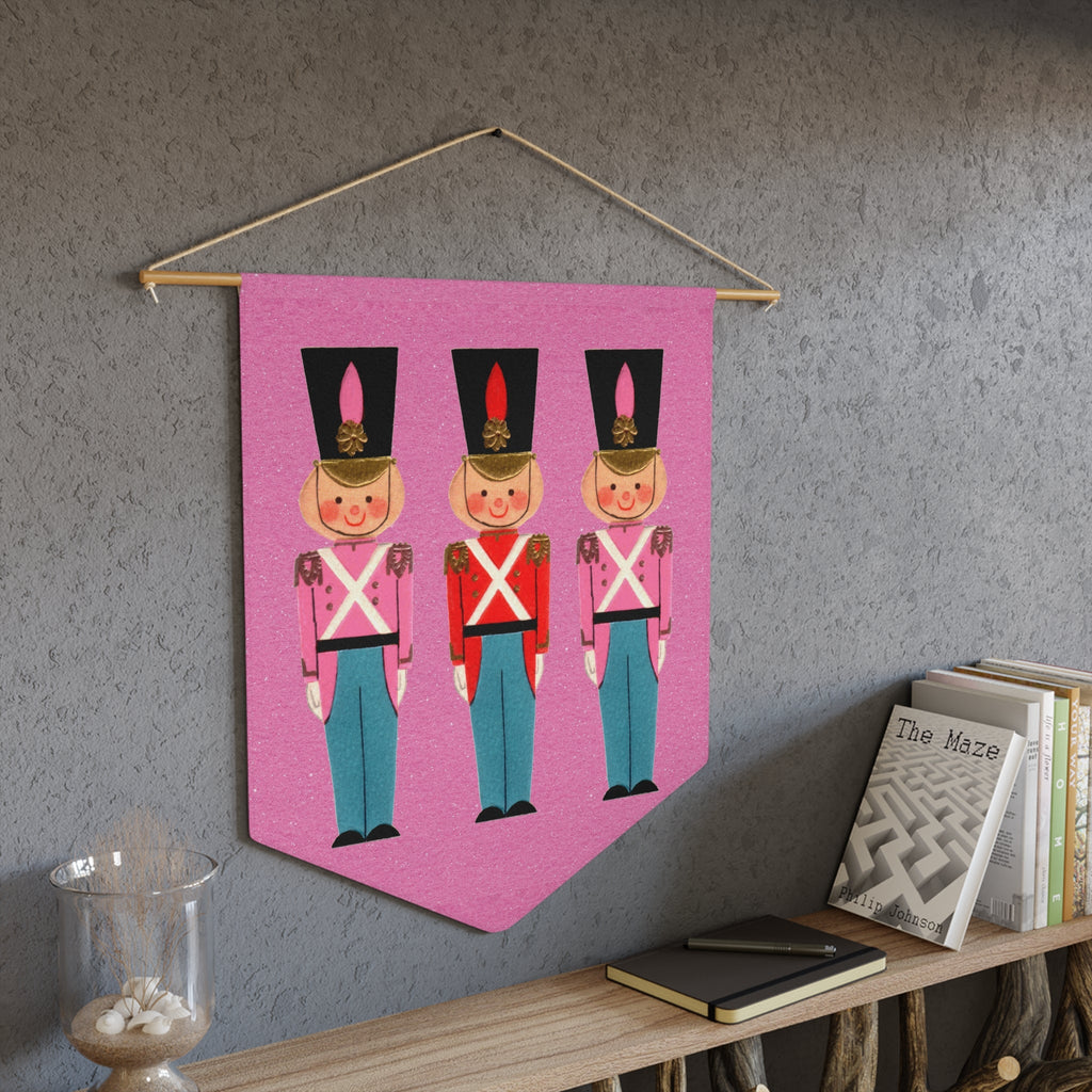 Christmas Toy Soldiers Pink Mid Century Retro Christmas Print Wall Hanging Banner Flag