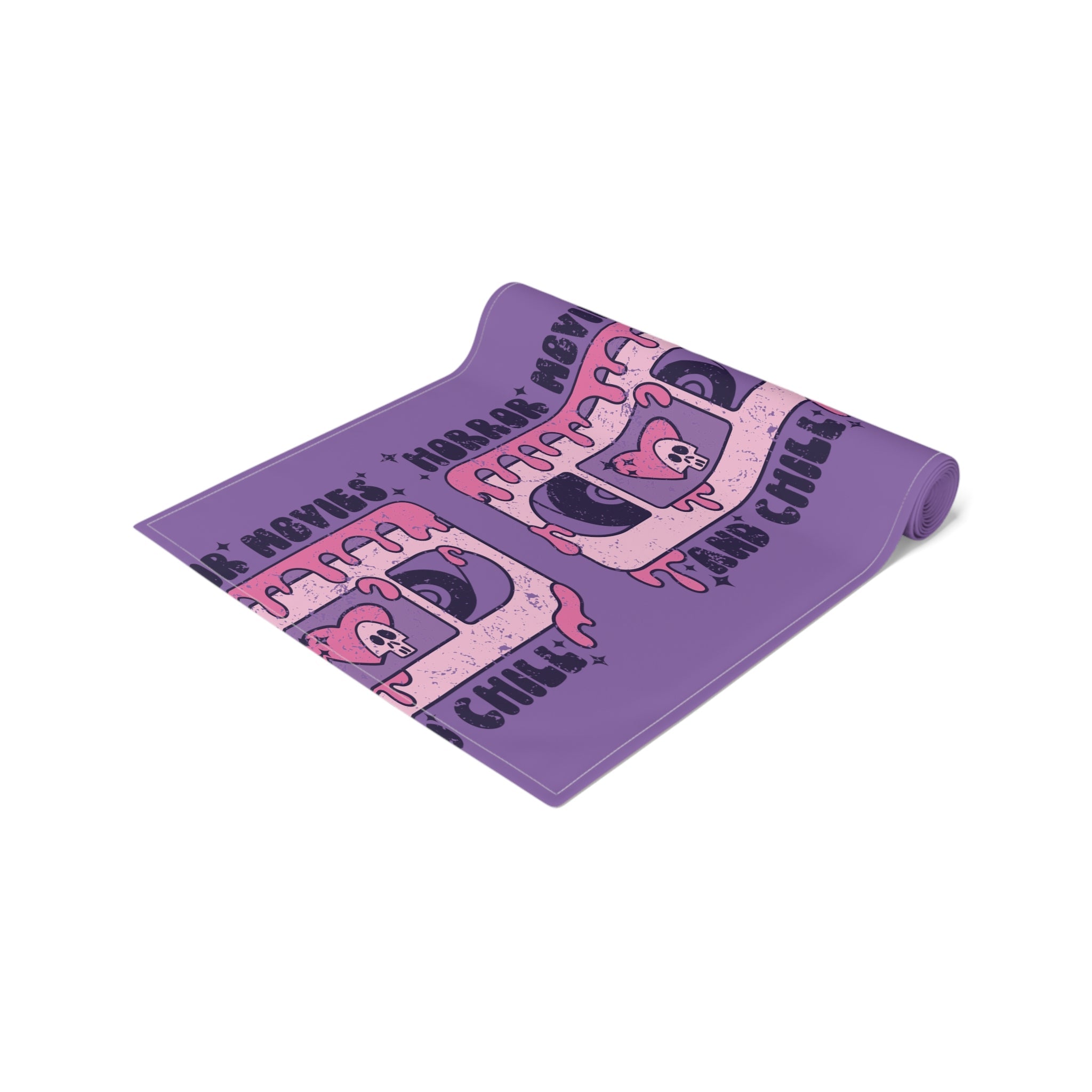 Horror Movies And Chill Distressed Halloween Purple Decor Cotton Poly Table Runner