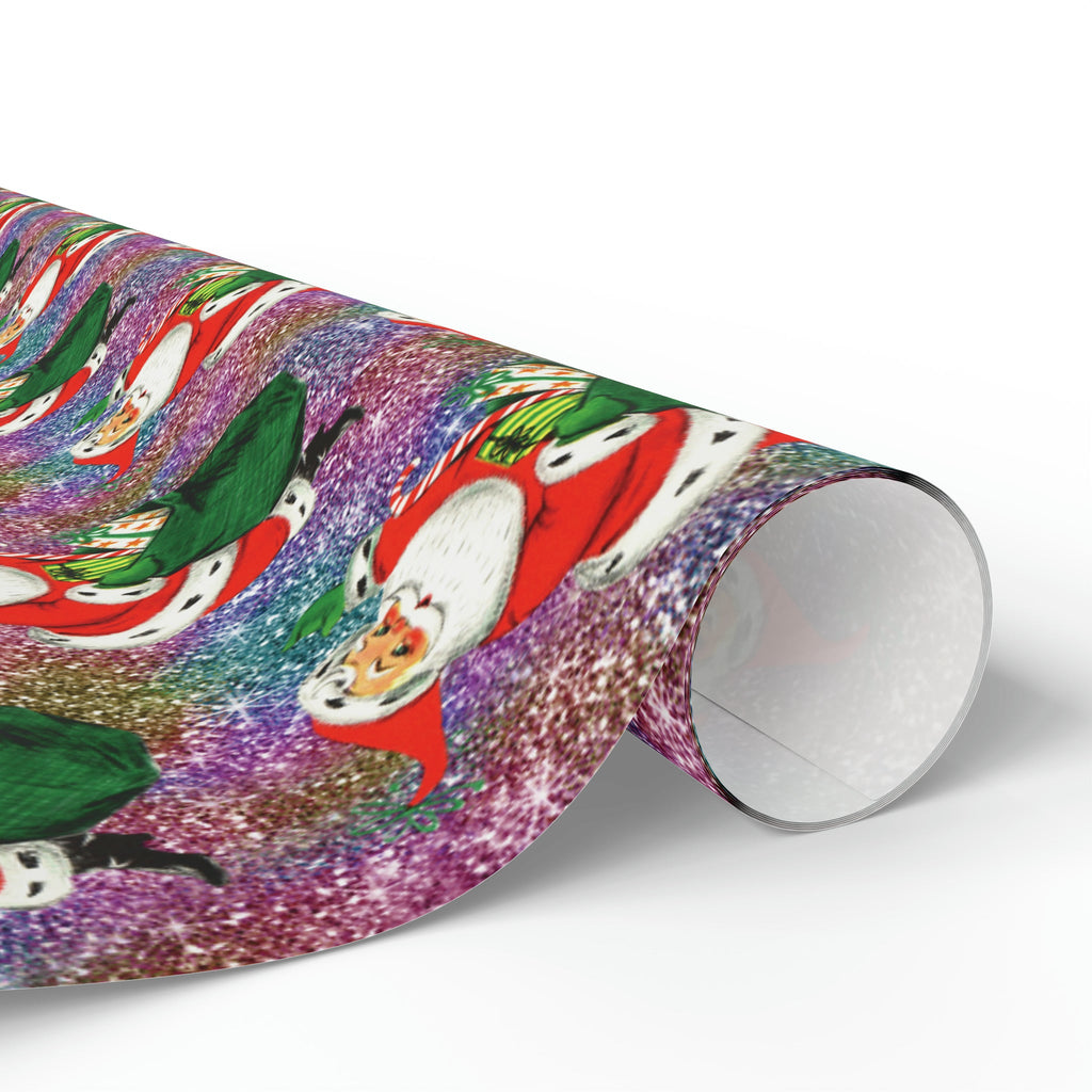 Santa With His Sack Of Presents Glitter Background Mid Century Retro Christmas Print Holiday Gift Wrap Paper - Glossy Or Matte