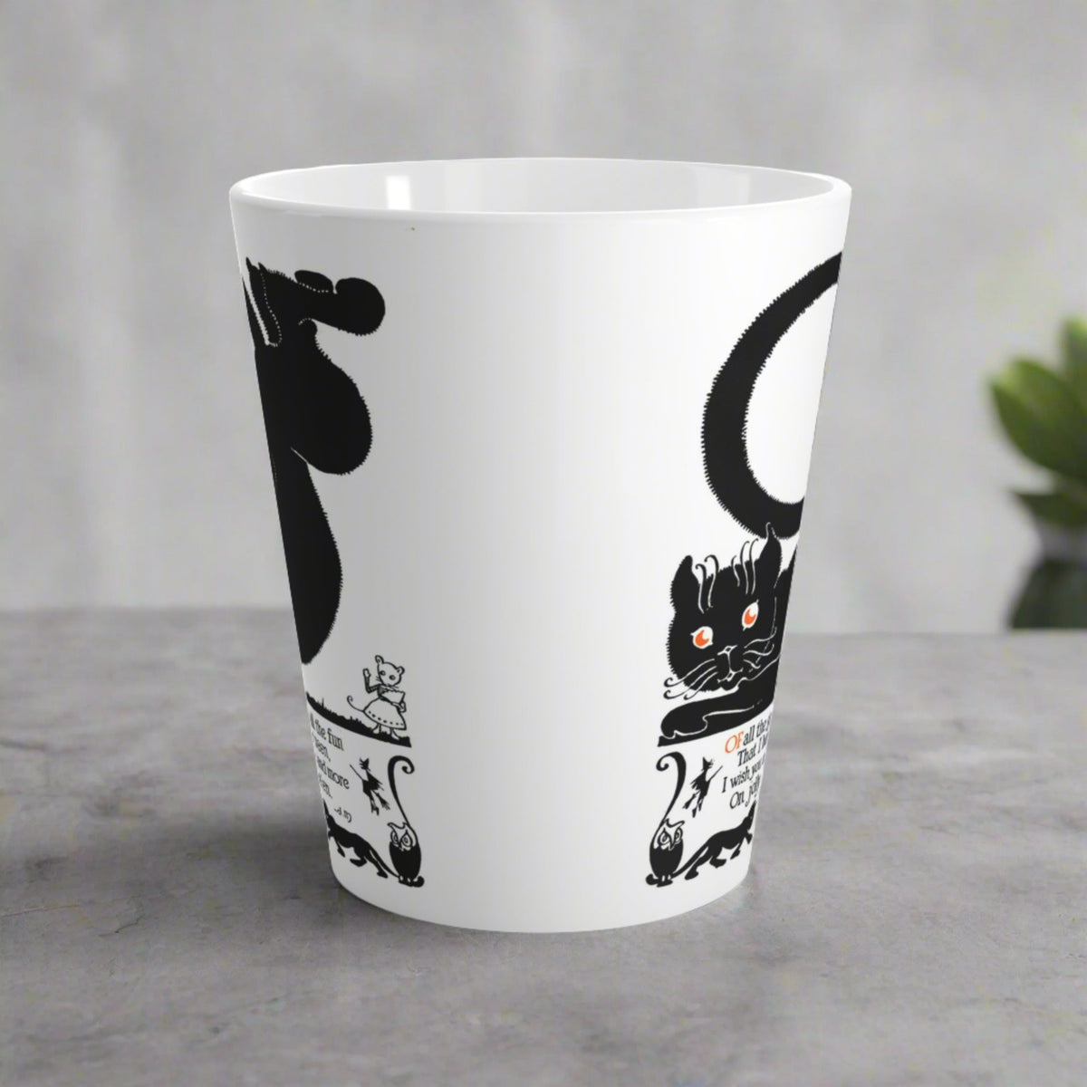 Black Cat Vintage Poem Retro Halloween Print Style Latte Mug