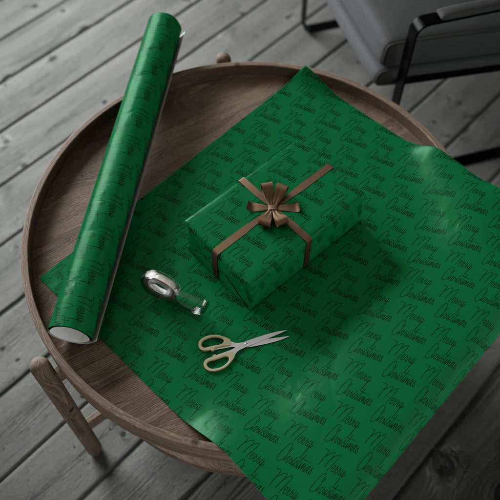 Merry Christmas Green Mid Century Retro Christmas Print Holiday Gift Wrap Paper - Glossy Or Matte