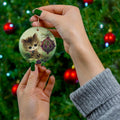 Christmas Kitten With Ornament Retro Christmas Print Ceramic Ornament