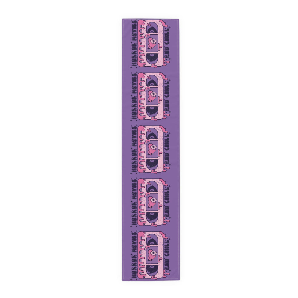 Horror Movies And Chill Distressed Halloween Purple Decor Cotton Poly Table Runner
