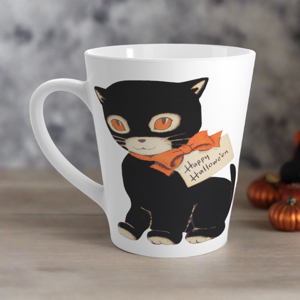 Happy Halloween Black Cat Retro Vintage Halloween Print Latte Coffee Mug
